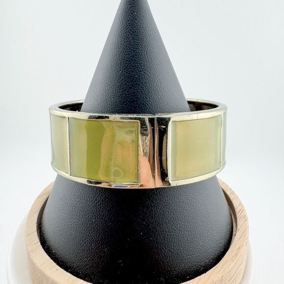 Vintage Enamel Bangle Bracelet Olive Green Silver Tone MCM Geometric Mod Retro - Picture 3 of 9